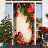 Aperturee - Wood Board Red Ball Green Leaf Christmas Door Cover